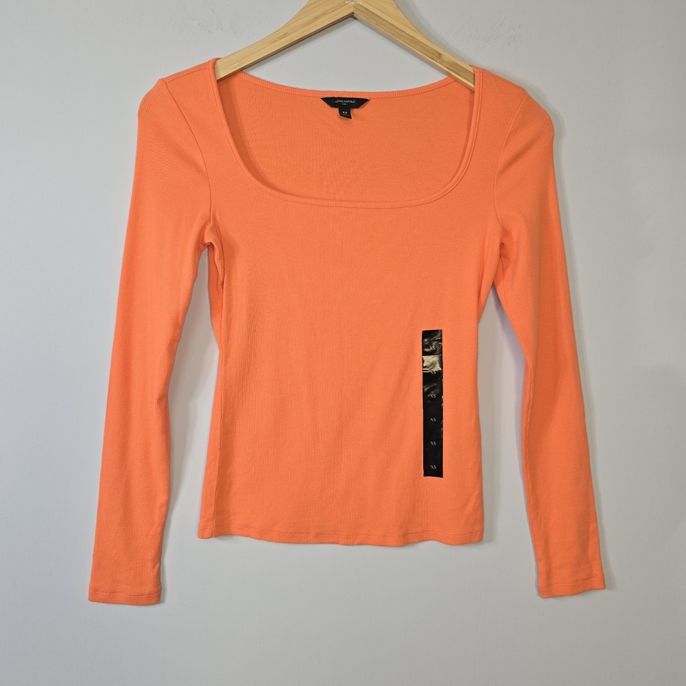 Banana Republic Orange Scoop Neck Top Size XS Fitted Stretch Womens Layer New